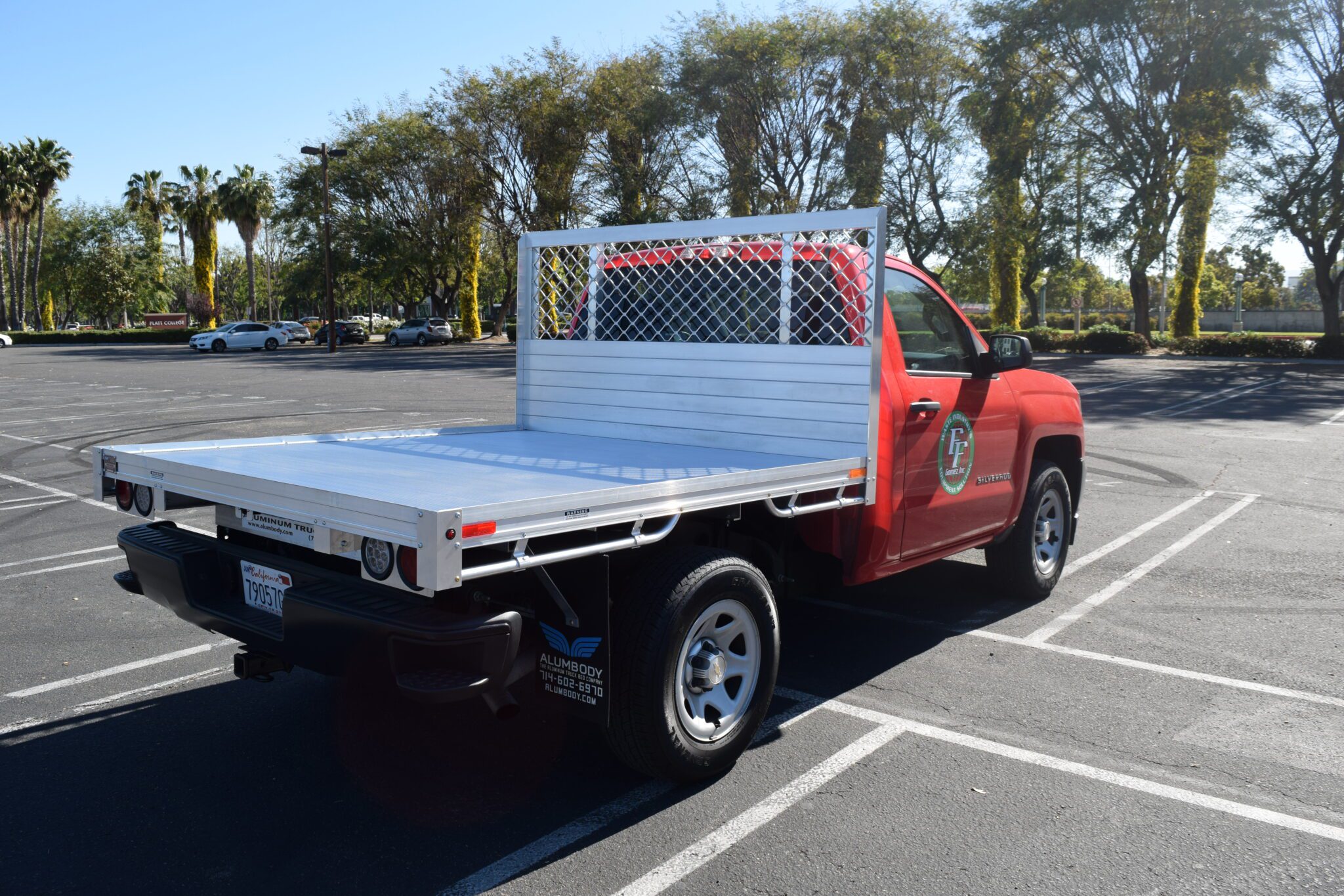 2017 Chevy Silverado 1500 66x7 aluminum flatbed using the factory bumper
