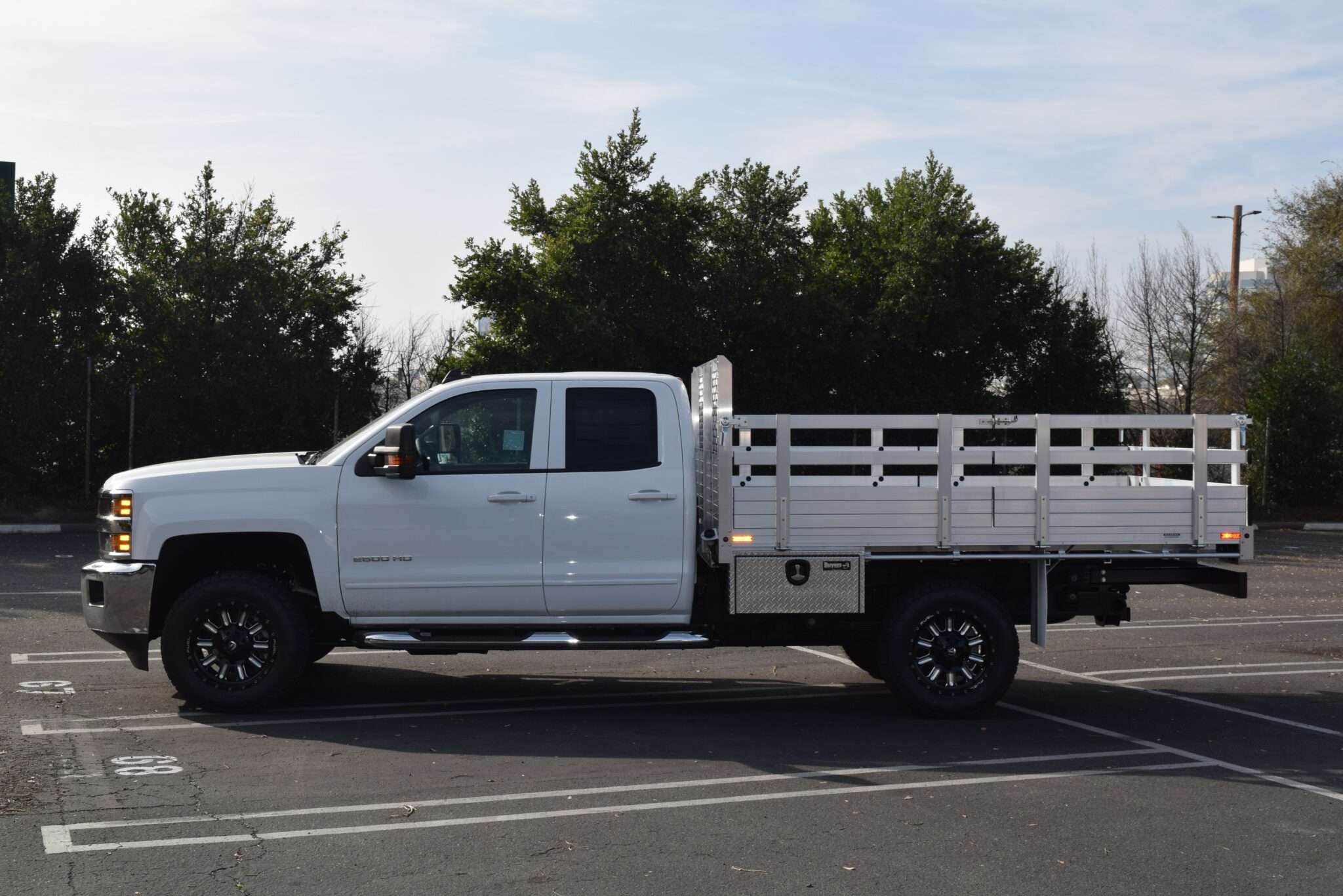 2019 Chevy Silverado 2500 7x10 aluminum flatbed with 25 fold down gates underbody tool box 14x12x30 and dock bumper