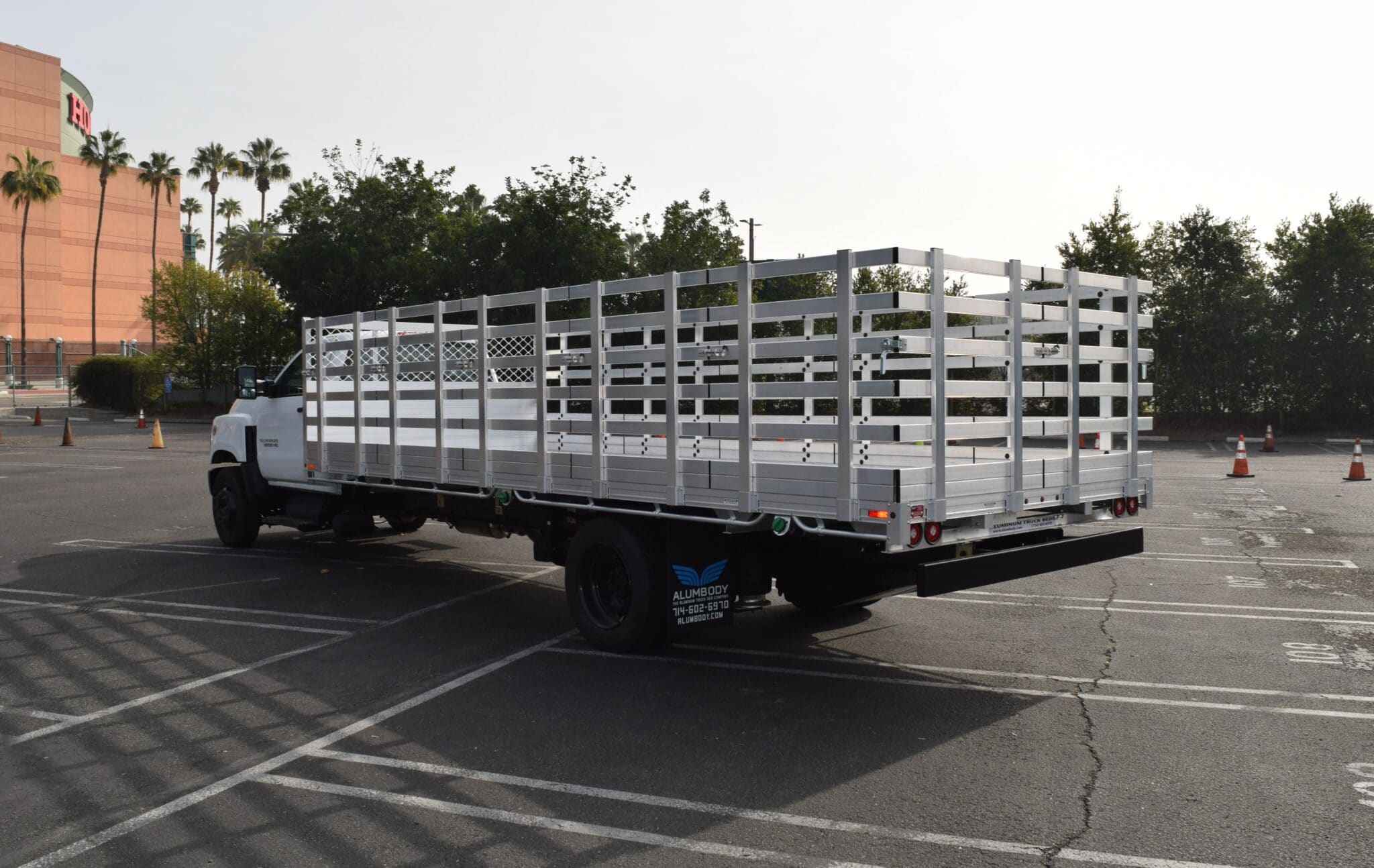 2020 Ford F550 8X206 aluminum stake bed with 46 lift out stakes and dock bumper