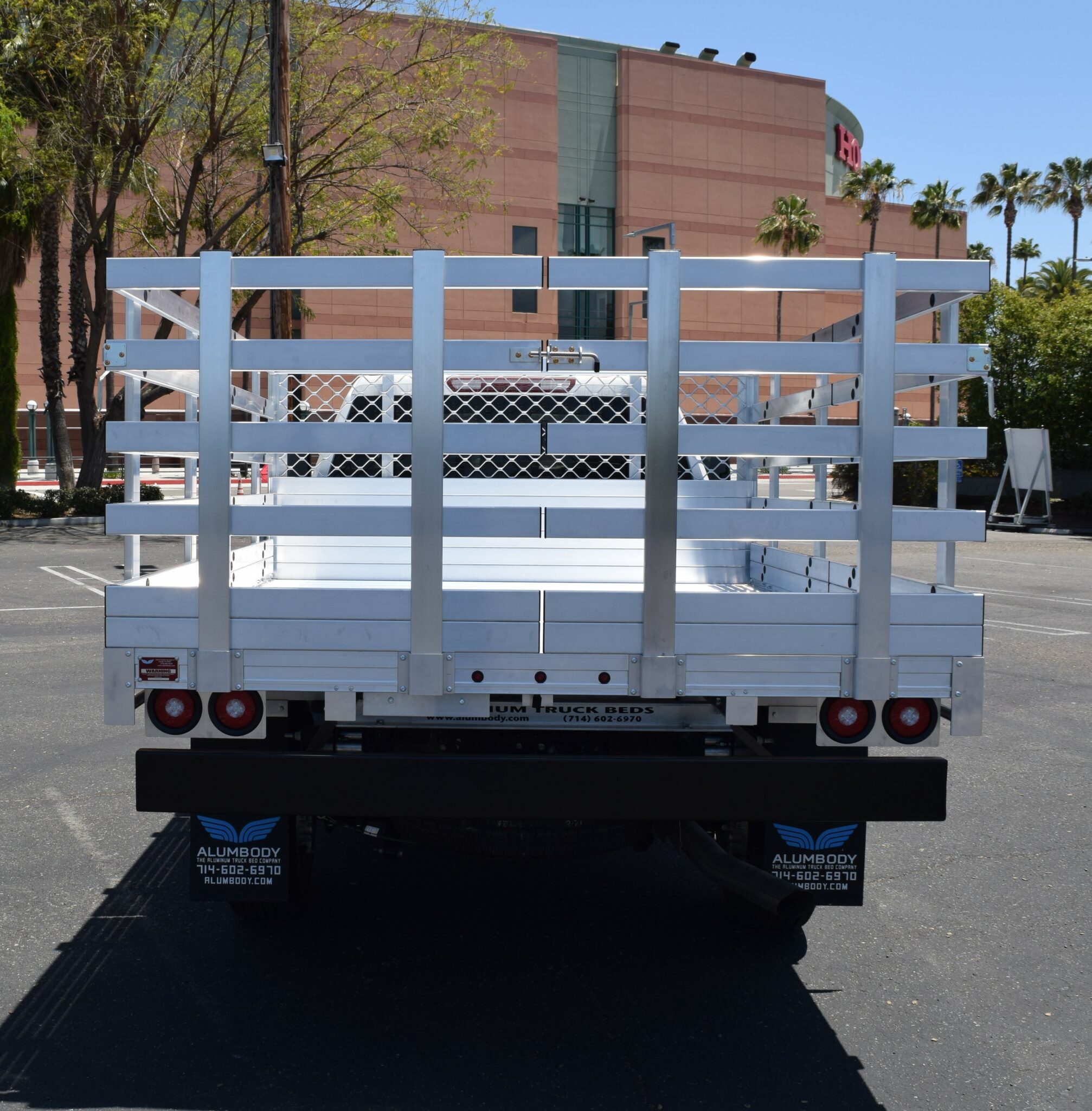 2020 GMC Sierra 2500 7x9 aluminum stake bed with 38 lift out stakes and dock bumper