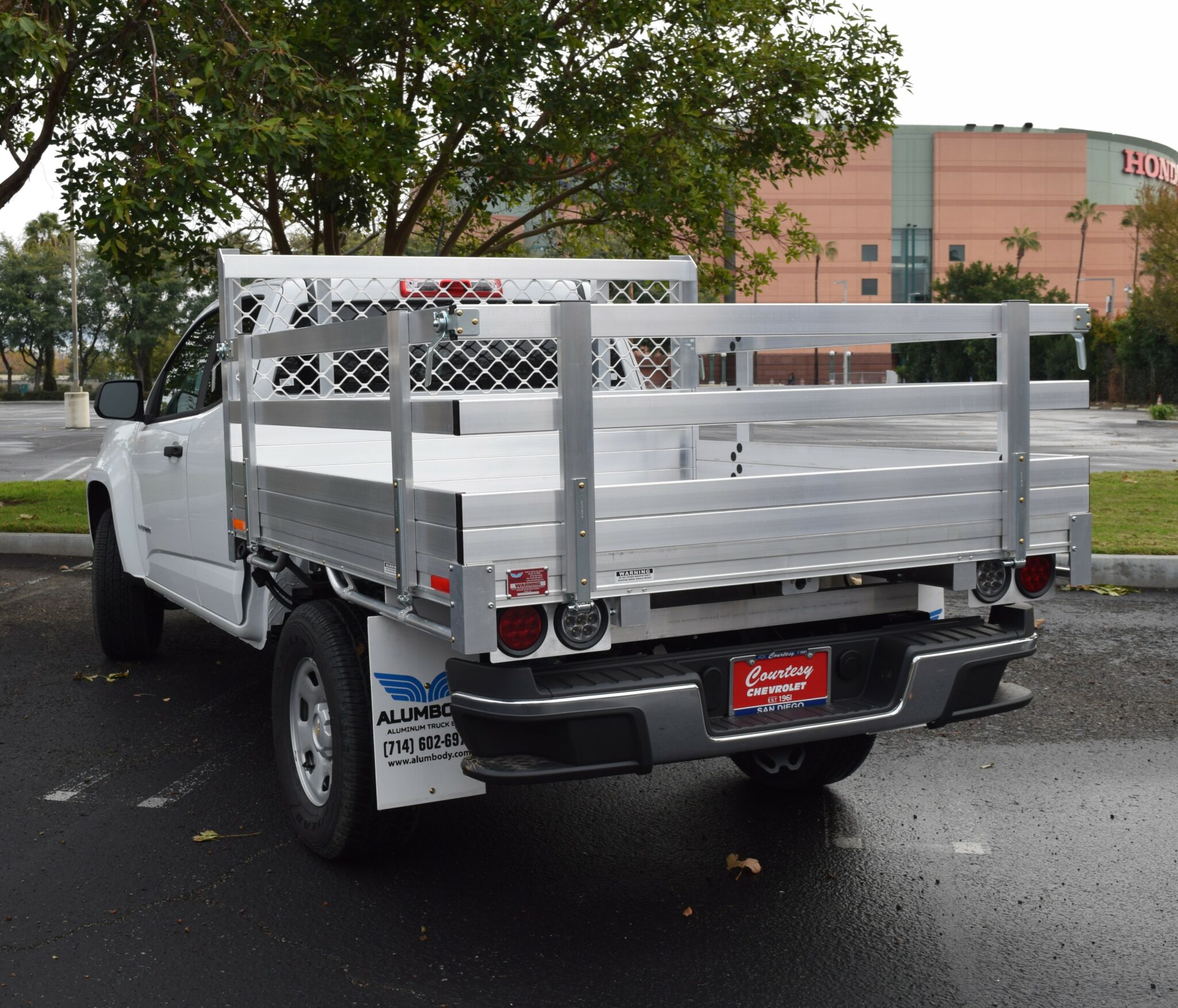 2019 Chevy Colorado 6 X 66 Aluminum Stake Bed with 22 Fold Down Gates using the Factory Bumper.