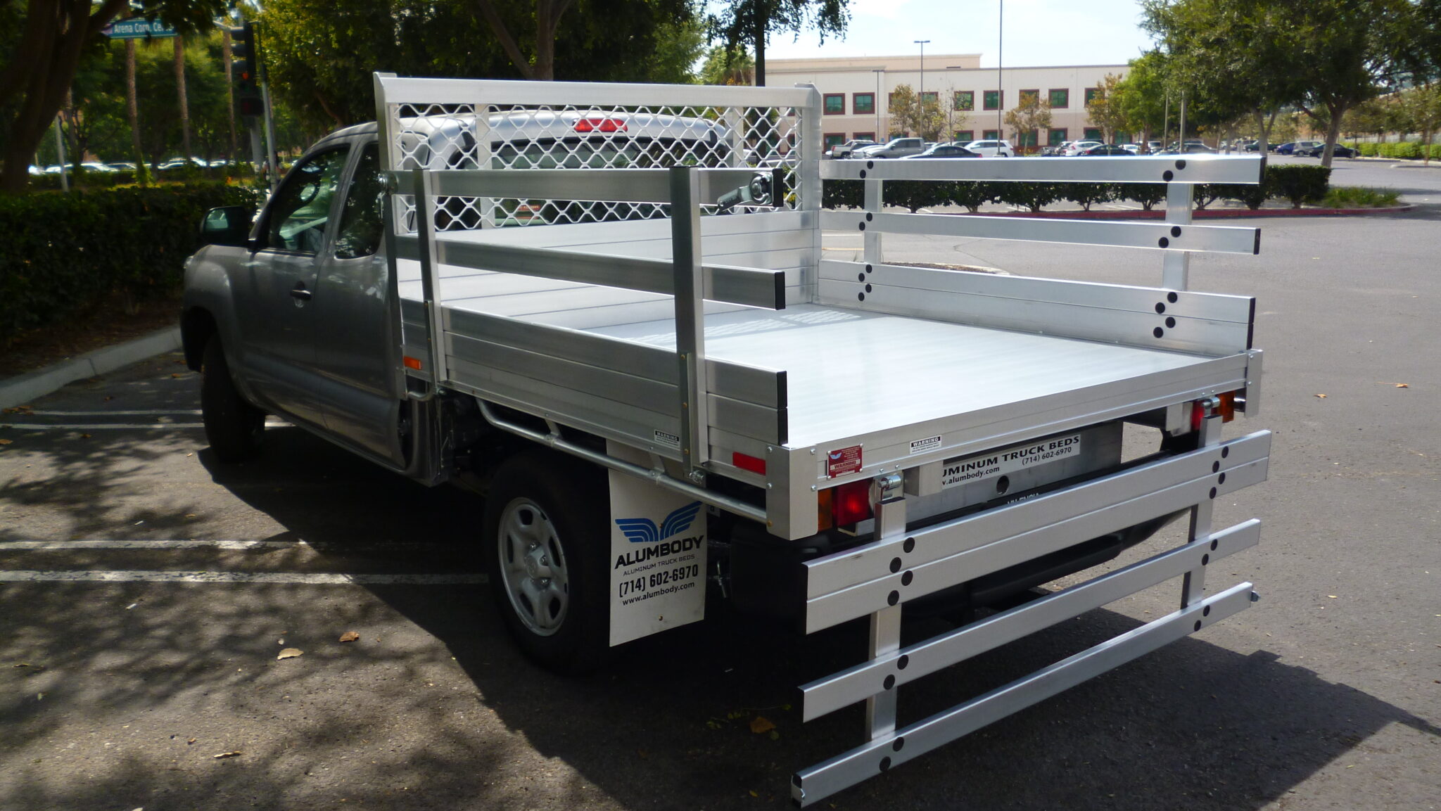 2018 Toyota Tundra, 6'6" x 8' aluminum stake bed with 38" lift-out stakes and dock bumper