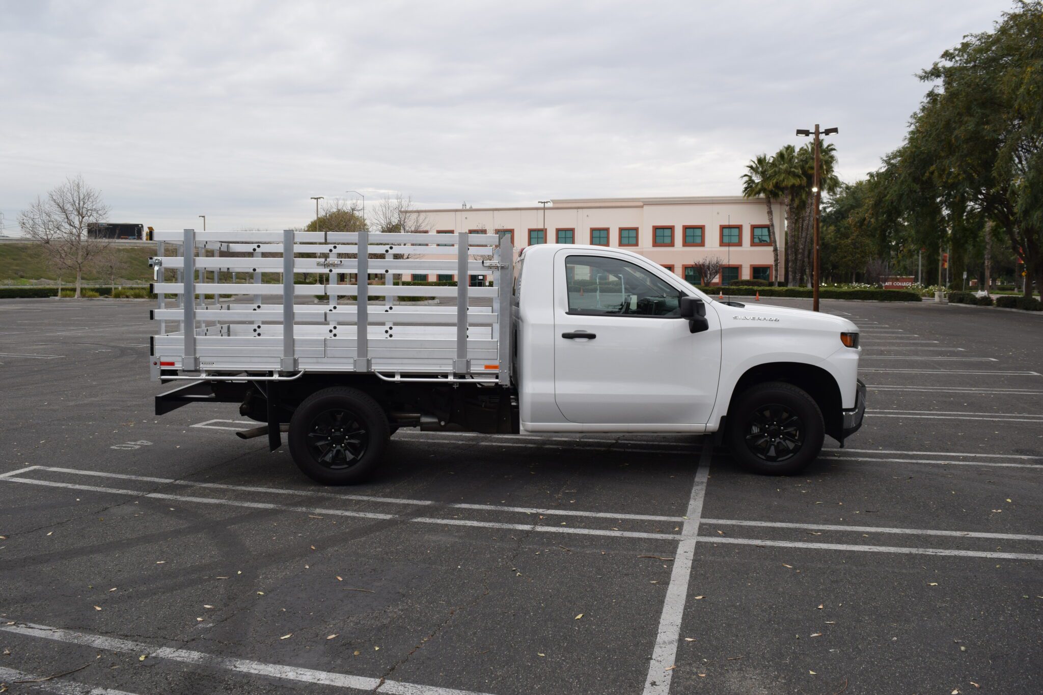 2020 Chevy Silverado 1500 66x9 aluminum stake bed with 38 lift out stakes dock bumper