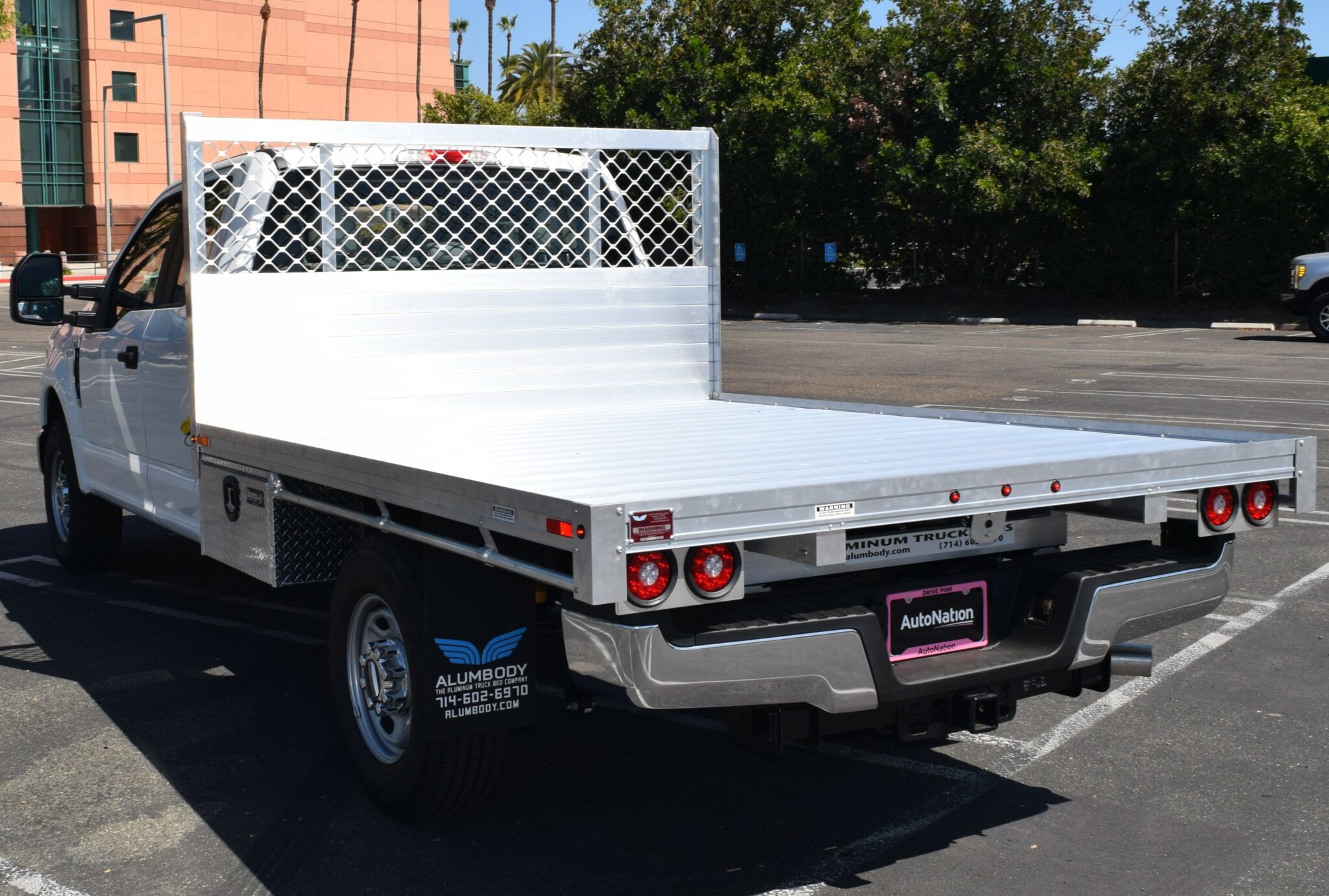 2021 F250 7x9 aluminum flatbed 2 underbody tool boxes 14x12x30 using the factory bumper