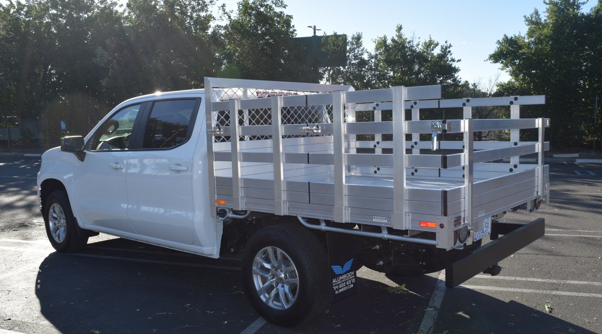 2021 Chevy Silverado 1500 66x7 aluminum stake bed with 30 lift out sides 22 fold down rear and dock bumper